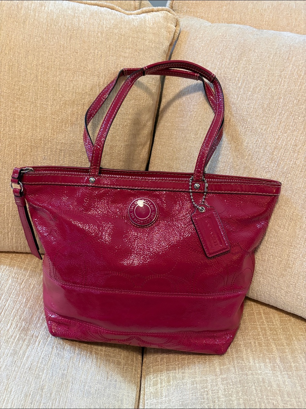 Coach Pink Patent Leather Shoulder Tote